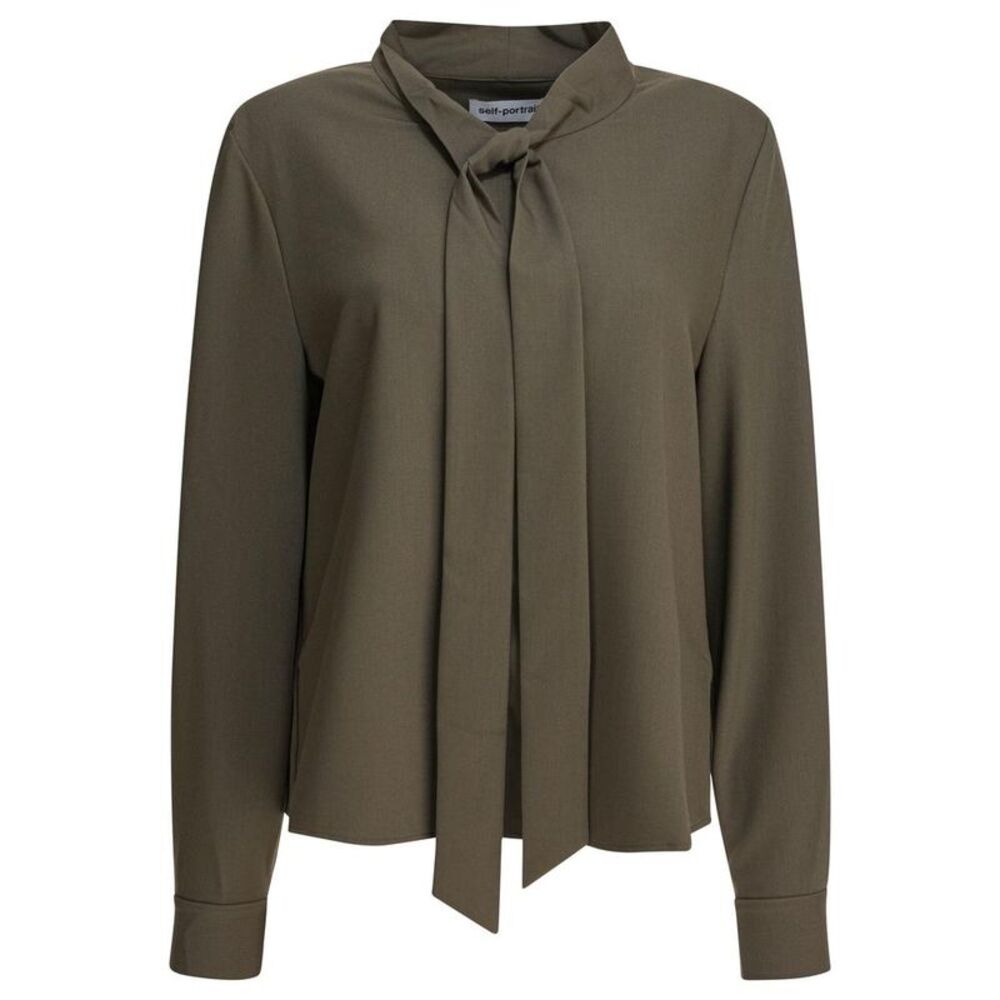 SELF-PORTRAIT Elegant Pussy-Bow Necktie Long Sleeve Blouse Women GREEN Shirts